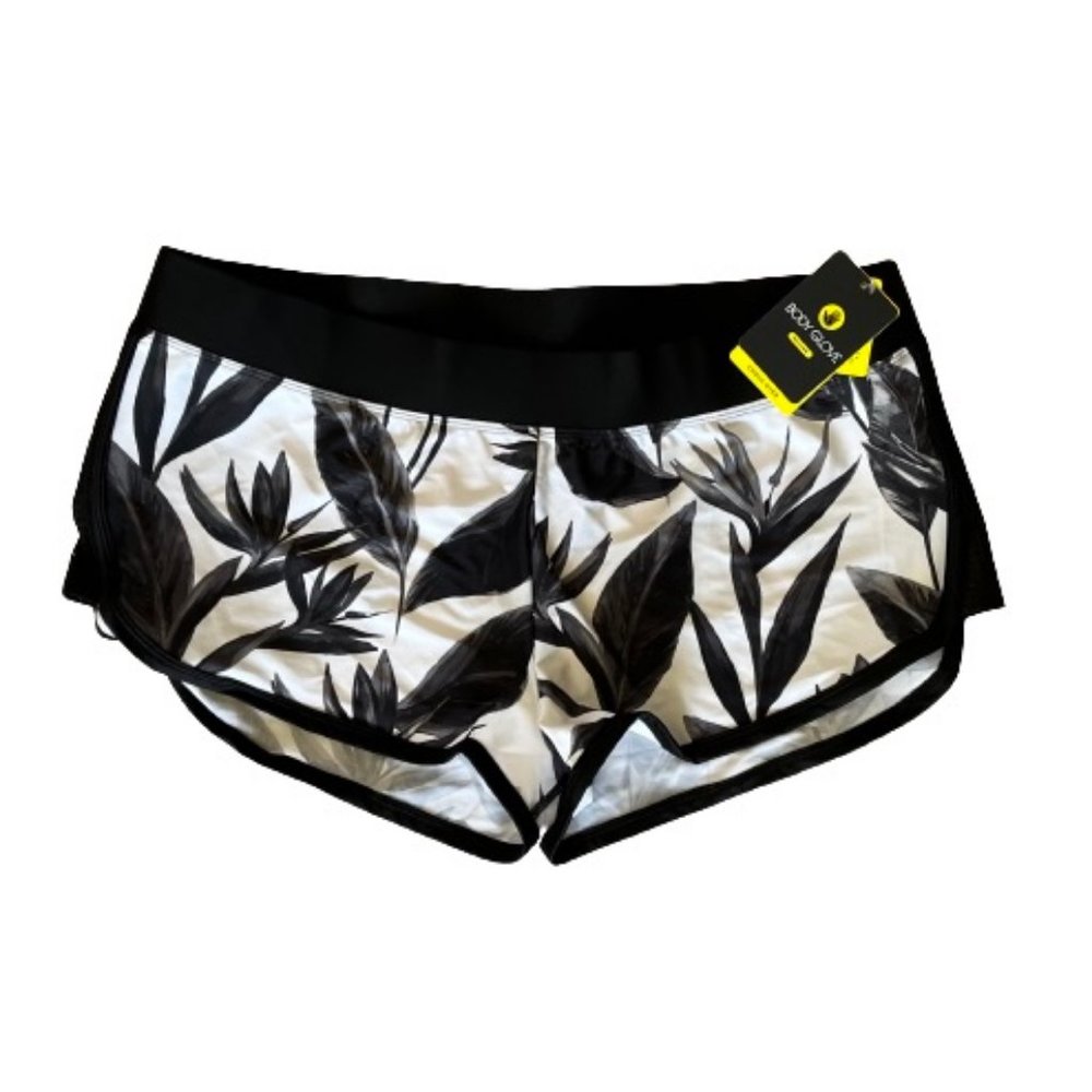 Body Glove Womens Swim Shorts Bottoms Black and White Floral XL New NWT